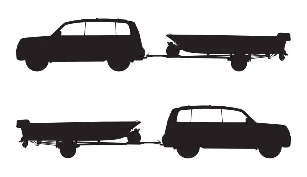 Vector illustration of SUV and Boat Trailer in Silhouette