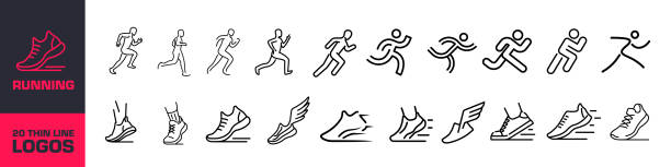 Running icon set. Run symbol set. Linear style. Running icon set. Run symbol set. Linear style. scoring run stock illustrations