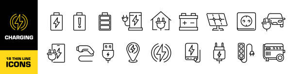 ilustrações de stock, clip art, desenhos animados e ícones de charging icon set. linear style. - control panel flash