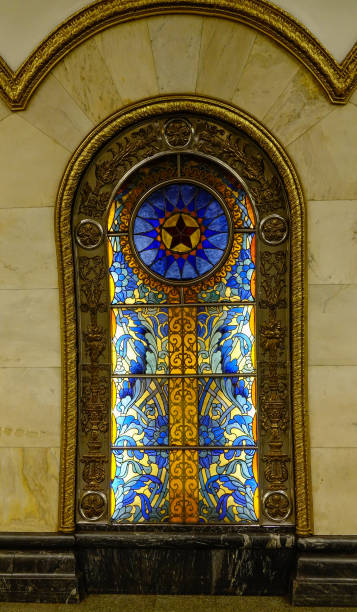 stained-glass window of ancient church - tiffany lamp imagens e fotografias de stock