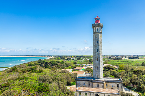 Phare des Baleines lighthouse seen from the old tower in Saint-Clément-des-Baleines, France