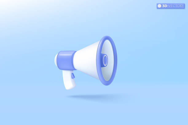istock 3d Blue and white color megaphone speaker icon symbol. loudspeaker bullhorn for announce discount promotion, sell reduced prices concept. 3D vector isolated illustration, Cartoon pastel Minimal style. 1625217234