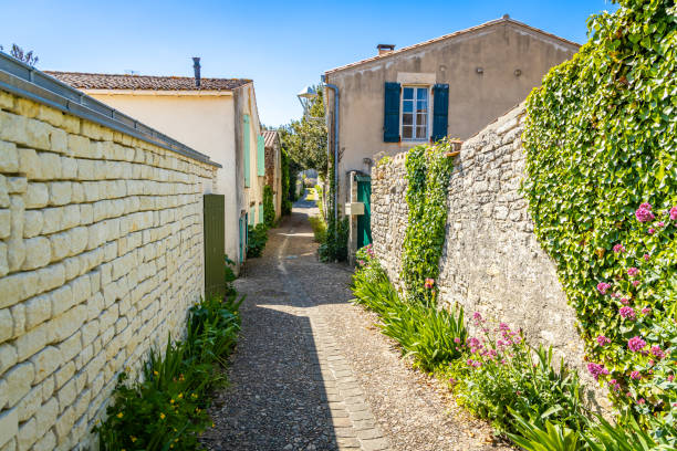 Narrow passageway of Sainte-Marie-de-Ré Narrow passageway of Sainte-Marie-de-Ré, France on the Ile de Ré sainte marie stock pictures, royalty-free photos & images