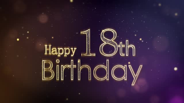 Happy 18th birthday greeting with stars and golden particles, birthday