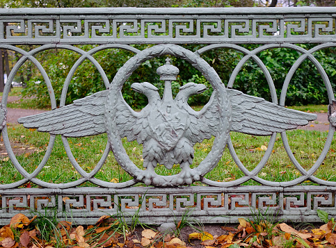 Symbol of Russia, two headed eagles at the park in Saint Petersburg, Russia.
