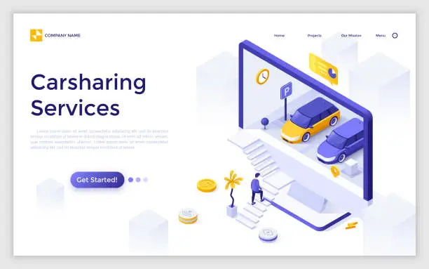 Vector illustration of Vector Isometric Landing Page Template