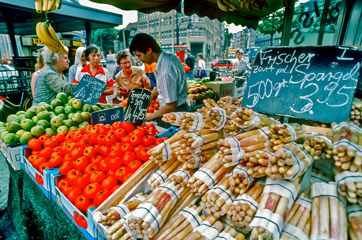 Berlin, Germany, Small Group of People, Women, Shopping in Outdoor Farmers Market, Kreuzberg, Turkish Immigrants, 1990s