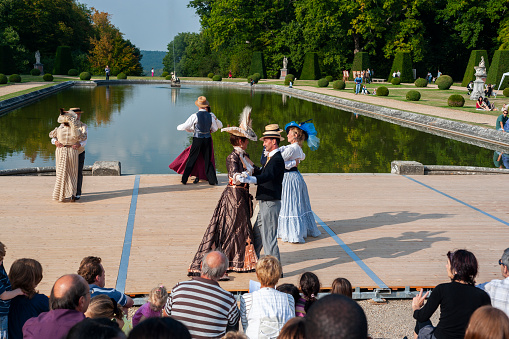 Choisiel, France - Chateau de Breteuil,, People Dressed in Period Costume, Fancy Dress, Senior Couples, Dancing at Dance Ball Event , Journees du Patrimoine