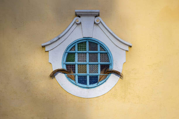 Retro style yellow walls and geometric windows