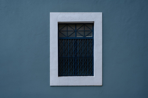 Retro style blue walls and glass windows