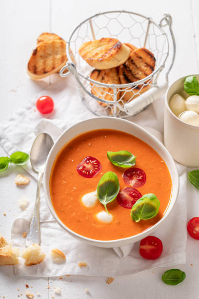 istock Red tomato soup as spicy and healthy appetizer. 1625314355