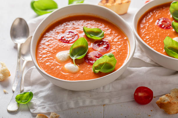 istock Tasty tomato soup as spicy and healthy appetizer. 1625314408
