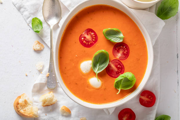 istock Healthy tomato soup with mozzarella cheese and crostini. 1625314434