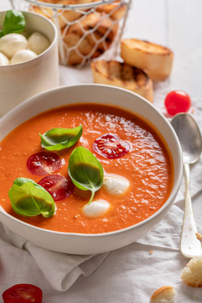 istock Vegan tomato soup made of basil and cherry tomatoes. 1625314485
