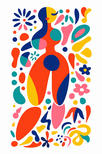 Abstract women from shapeless figures vector illustration. Women's health concept. Sticker, abstraction for women's vitamins.