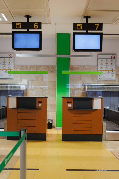 Aeroport Areas divided into Several numbered Lanes and used for Check in