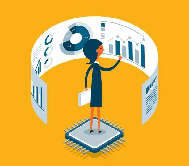 Vector illustration of Businesswoman - Analysis and statistic online services