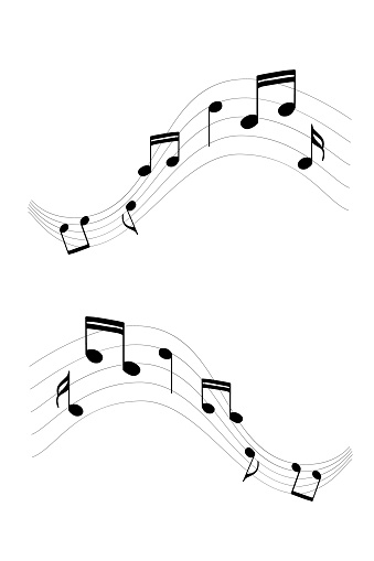 istock Elements of musical chords flow on a ribbon pattern style. Vector illustrations depict the movement of music note icons on an isolated background, as well as the melody and tones. 1625342000