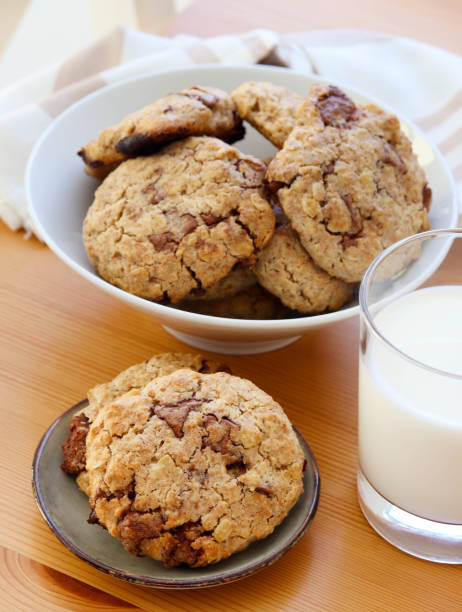 istock Oat and chocolate cookies with milk 1625342154