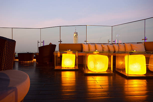 istock Comfortable outdoor lounge with skyscraper in the background 162534470