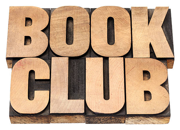 book club book club - isolated text in vintage letterpress wood type printing blocks printing block photos stock pictures, royalty-free photos & images