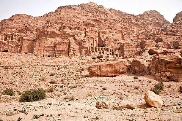 Carved rock homes inside Petra, Jordan stock photo