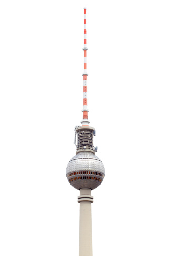 Tv tower in Berlin isolated on white, clipping path included