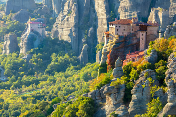 istock Meteora monasteries. Unique  Panoramic view on the Roussanou Monastery  placed on the edge  of high rock. The Meteora area is on UNESCO World Heritage. Greece 1625375919