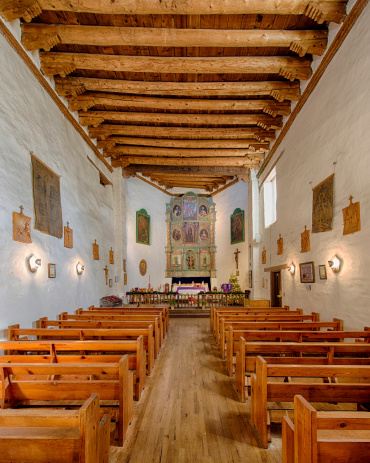 Interior of the San Miguel Mission, claimed to be the oldest church in the United States, in Santa Fe, New Mexico