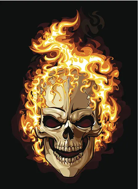 Vector illustration of Burning skull isolated on black