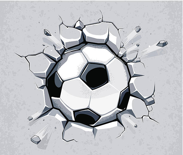 soccer ball gegen die wand - sports equipment team sport sport illustration and painting stock-grafiken, -clipart, -cartoons und -symbole