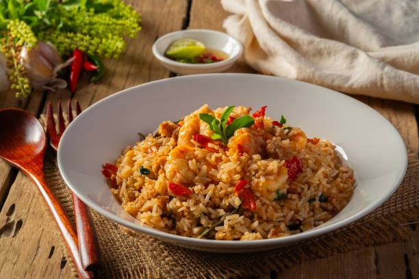 istock Spicy Shrimp and minced pork Fried Rice with thai holy basil leaves 1625431629