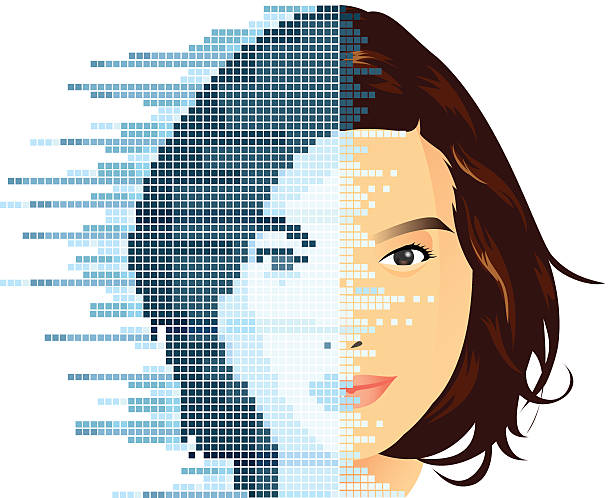 digital face vector eps8 file of face digital process pixelated face man stock illustrations