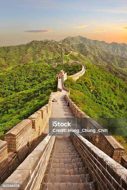Long View Of The Great Wall Of China At Sunset Stock Photo - Download Image Now - Great Wall Of China, Asia, Beijing