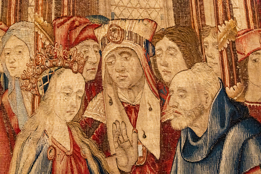 A close up view of a section of one of the tapestries at the MET Cloisters in New York City.