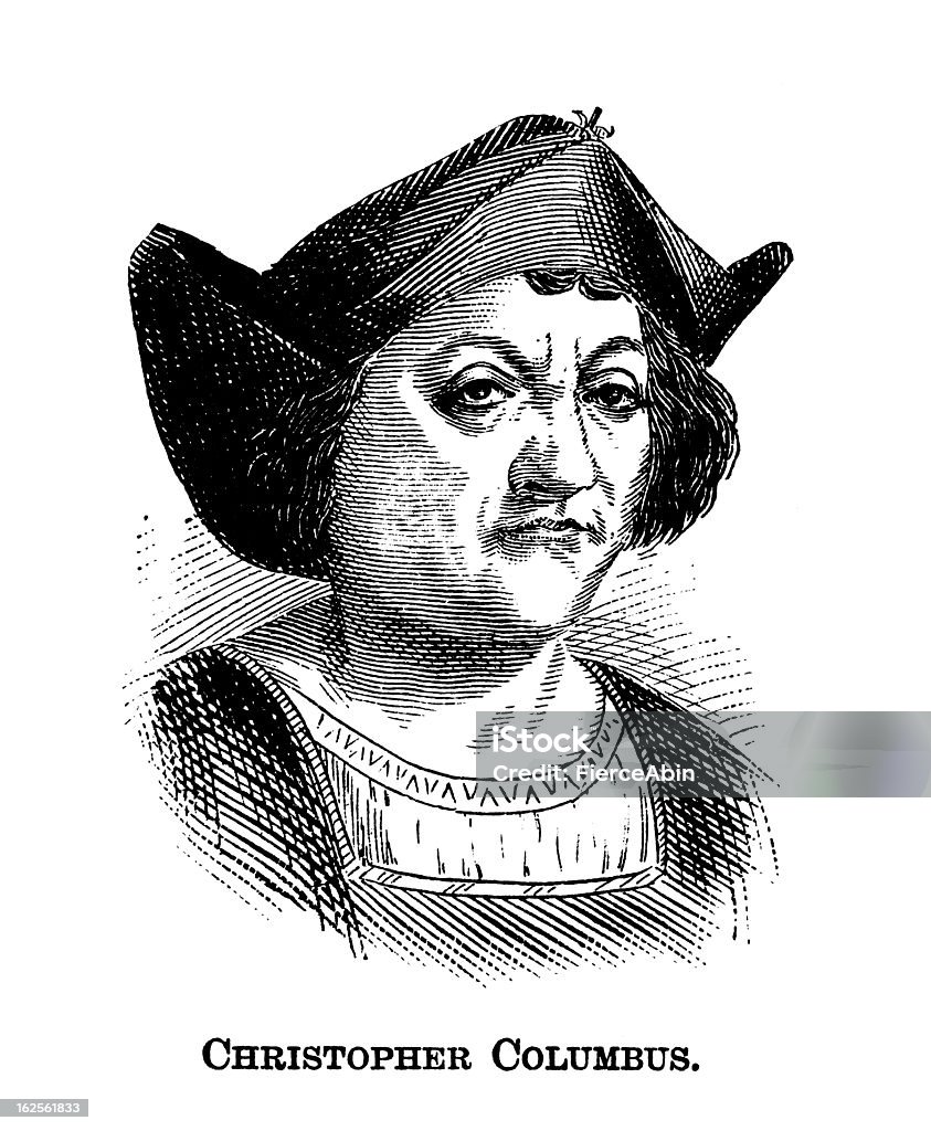Christopher Columbus - Antique Engraving Antique engraved portrait of Christopher Columbus. High resolution scan. Isolated on white. Christopher Columbus - Explorer stock illustration