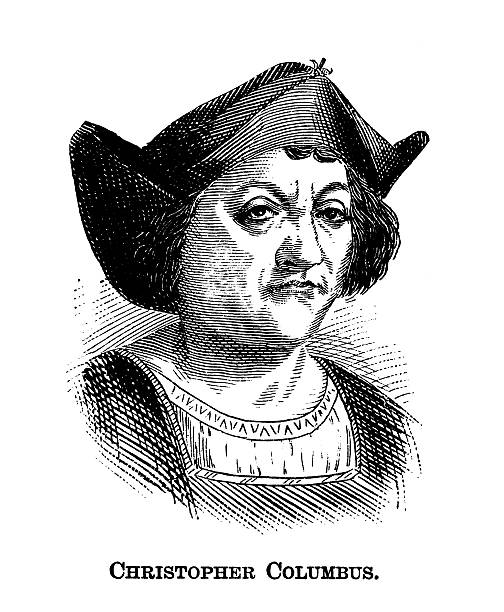 Christopher Columbus - Antique Engraving Antique engraved portrait of Christopher Columbus. High resolution scan. Isolated on white. christopher columbus stock illustrations