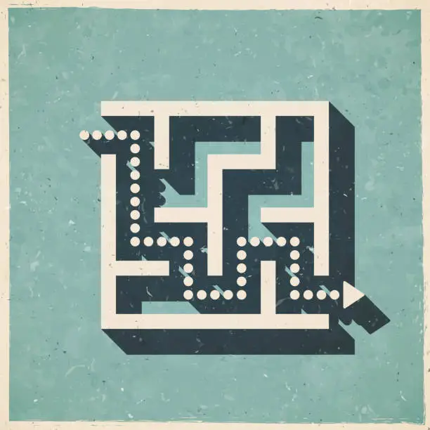 Vector illustration of Maze and solution. Icon in retro vintage style - Old textured paper