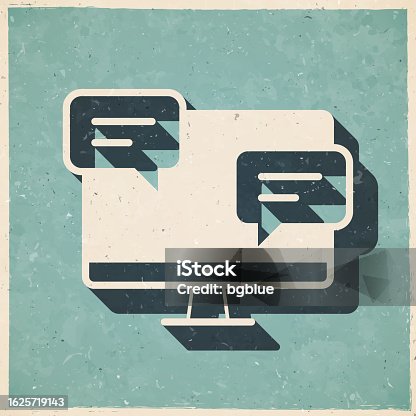istock Desktop computer with chat bubbles. Icon in retro vintage style - Old textured paper 1625719143