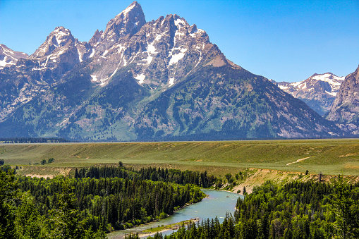 Scenic view of the Snake River and the Grand Teton