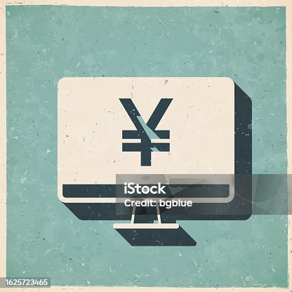 istock Desktop computer with Yen sign. Icon in retro vintage style - Old textured paper 1625723465