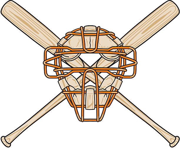 Baseball Bats and Mask A pair of crossed baseball bats with a catcher's mask catchers mask stock illustrations