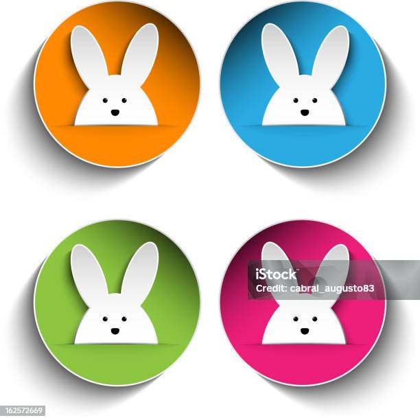 Set Of Four Happy Easter Bunny Stickers Stock Illustration - Download Image Now - Animal, Animal Body Part, Animal Ear