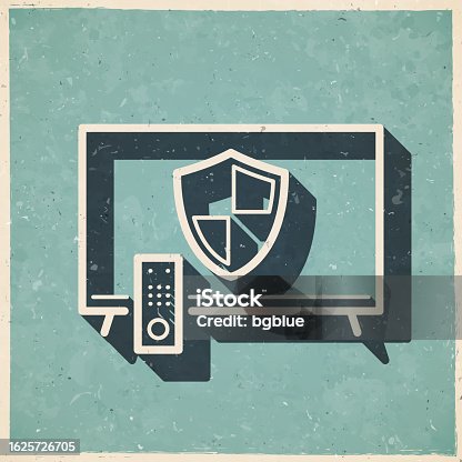 istock TV with shield. Icon in retro vintage style - Old textured paper 1625726705