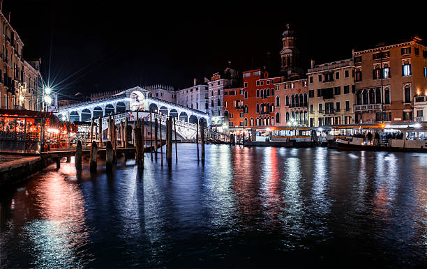 Rialto bridge by night stock photo