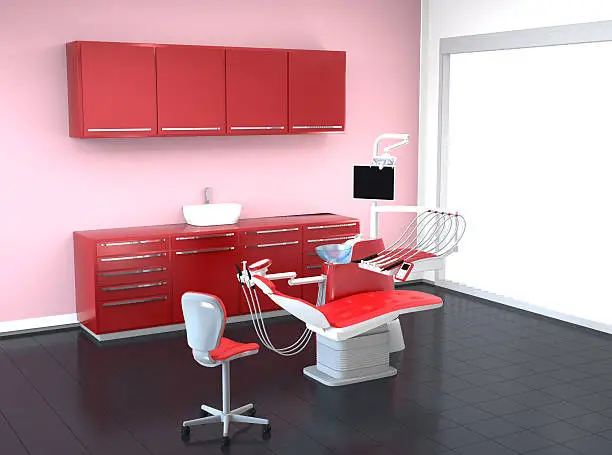 Photo of dentist office in red tone