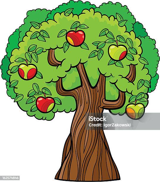 Jabłko Drzewo Ilustracja Kreskówka - Stockowe grafiki wektorowe i więcej obrazów Ogród Edenu - Ogród Edenu, Dowcip rysunkowy, Jabłoń