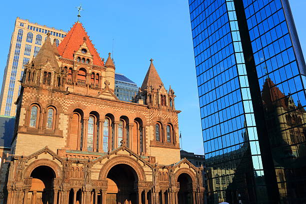 boston: trinity church - boston new england water church foto e immagini stock