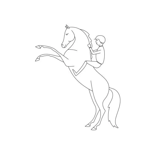 Vector illustration of Young rider on a horse. A horse stand on its hind legs