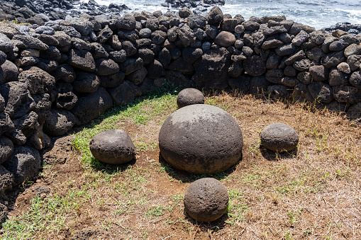 The magnetic stone of Te Pito Kura at Te Pito Kura archaeological complex on Easter Island. This singular stone was formerly known as Tita’a hanga ‘o te henua brought by Hotu Matu’a in his boat.